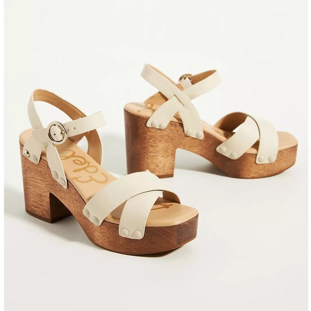 New Sam Edelman Josefine Heeled Sandal in Ivory Leather Women's Size 9.5